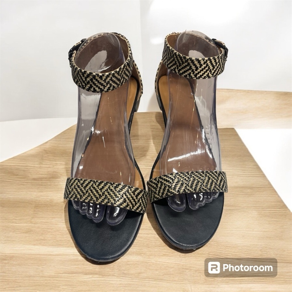 J. Crew black & white sandals, size 8, buckle ankle strap.